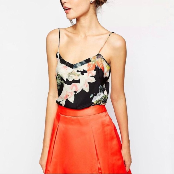 Ted Baker London Tops - Ted Baker Cynaria Printed Cami Top with Scallop Edge Detail in Black Multi